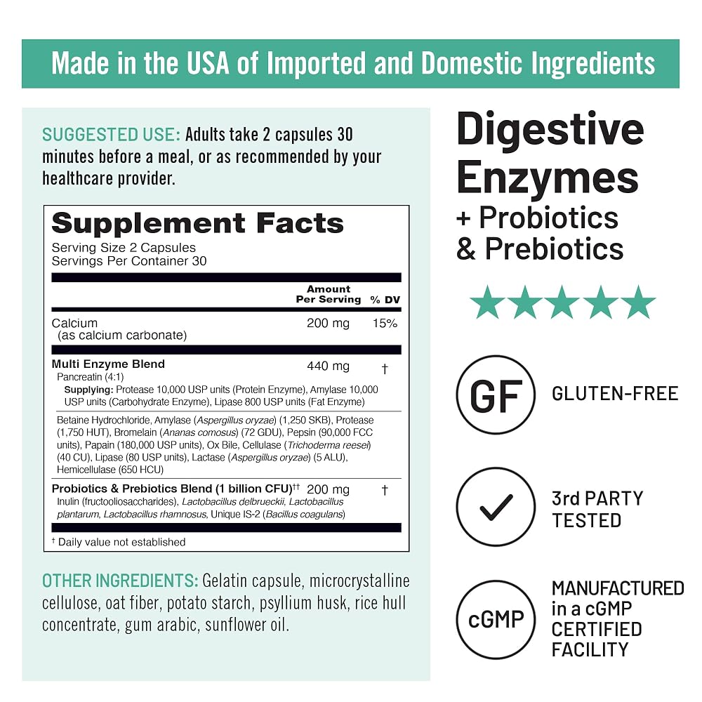 NatureWise Digestive Enzymes Multi-Enzyme with Probiotics - 60 Capsules - image 4