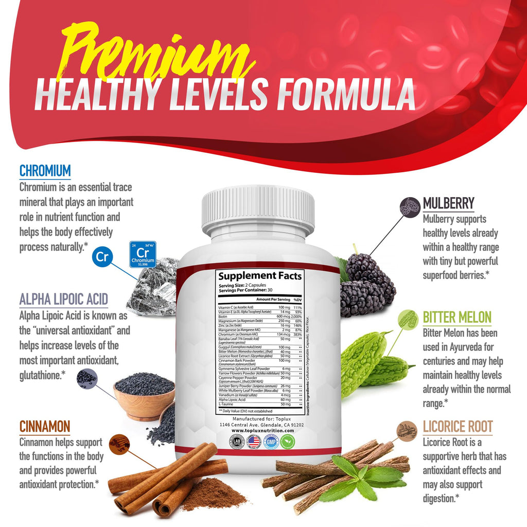 Toplux Blood Sugar Complex Supplement - 60 Capsules - image 4