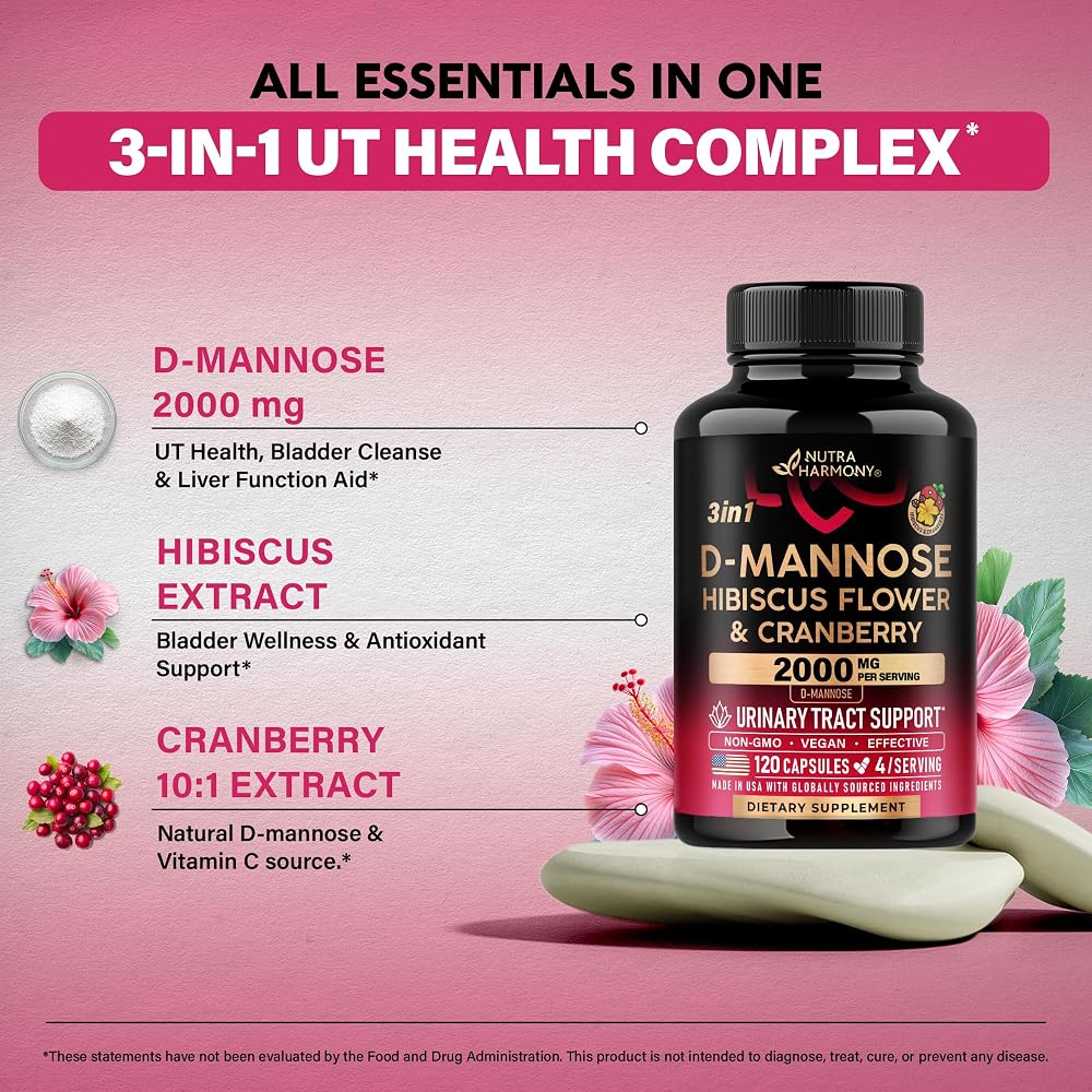 NUTRAHARMONY D-Mannose 2000mg with Cranberry & Hibiscus - 120 Capsules - image 8