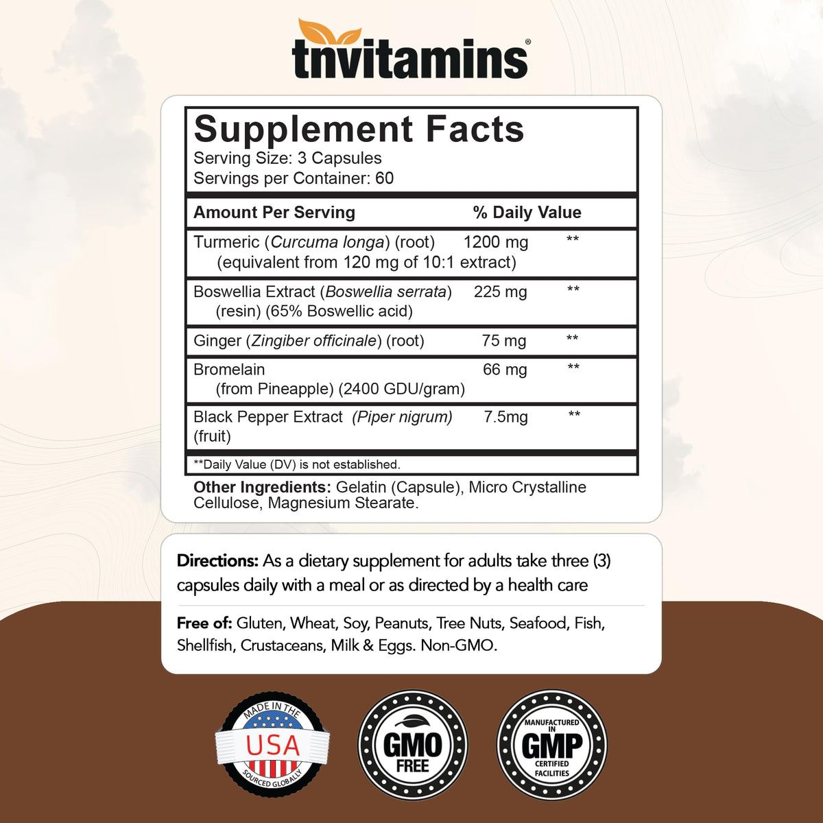 tnvitamins Turmeric & Boswellia Complex Joint Support - 180 Capsules - image 2