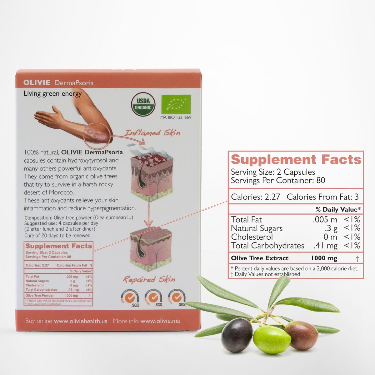OLIVIE DermaPsoria Organic Olive Leaf Extract Skin Supplement - 80 Capsules - image 3