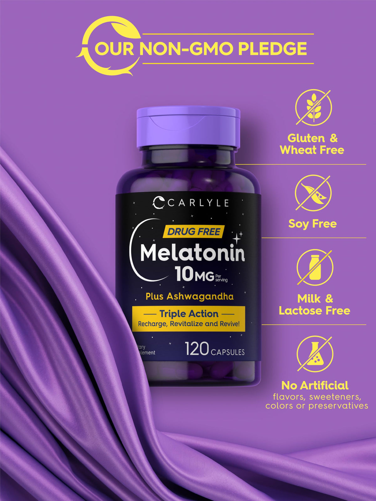 Carlyle Melatonin 10mg with Ashwagandha - 120 Capsules - image 5
