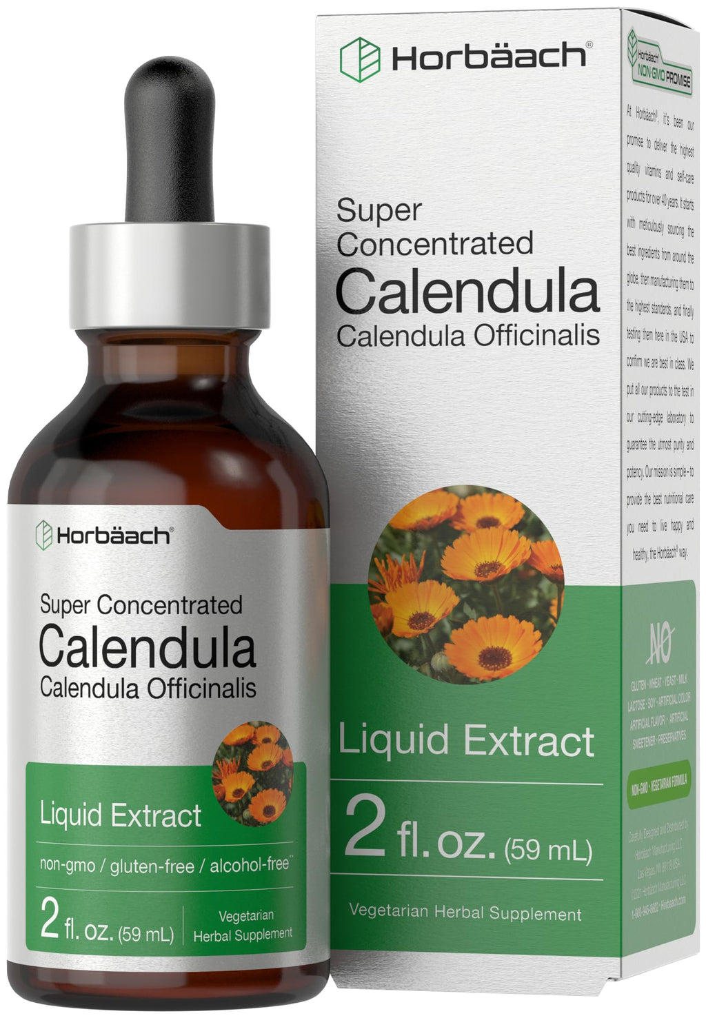 Horbäach Calendula Flower Liquid Tincture Alcohol Free - 2 fl oz