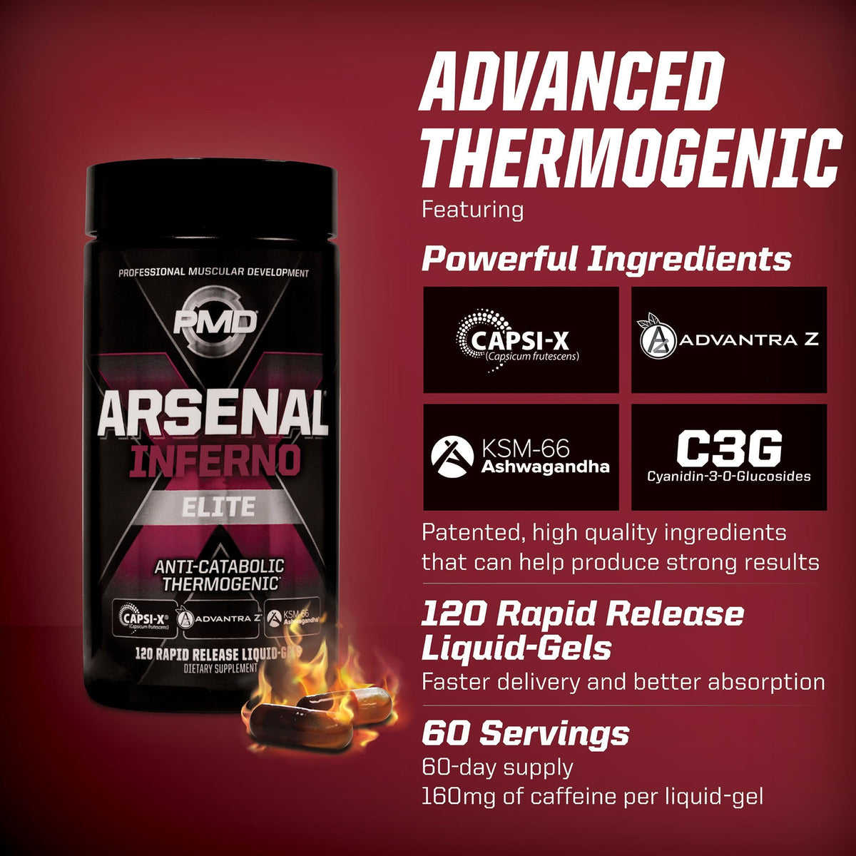 PMD Sports Arsenal X Inferno Thermogenic Fat Burner - 120 Softgels - image 3
