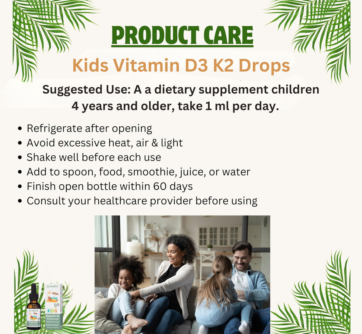 Go Healthy Natural Kids Vitamin D3 K2 Liquid Drops - 1 Fl Oz - image 8