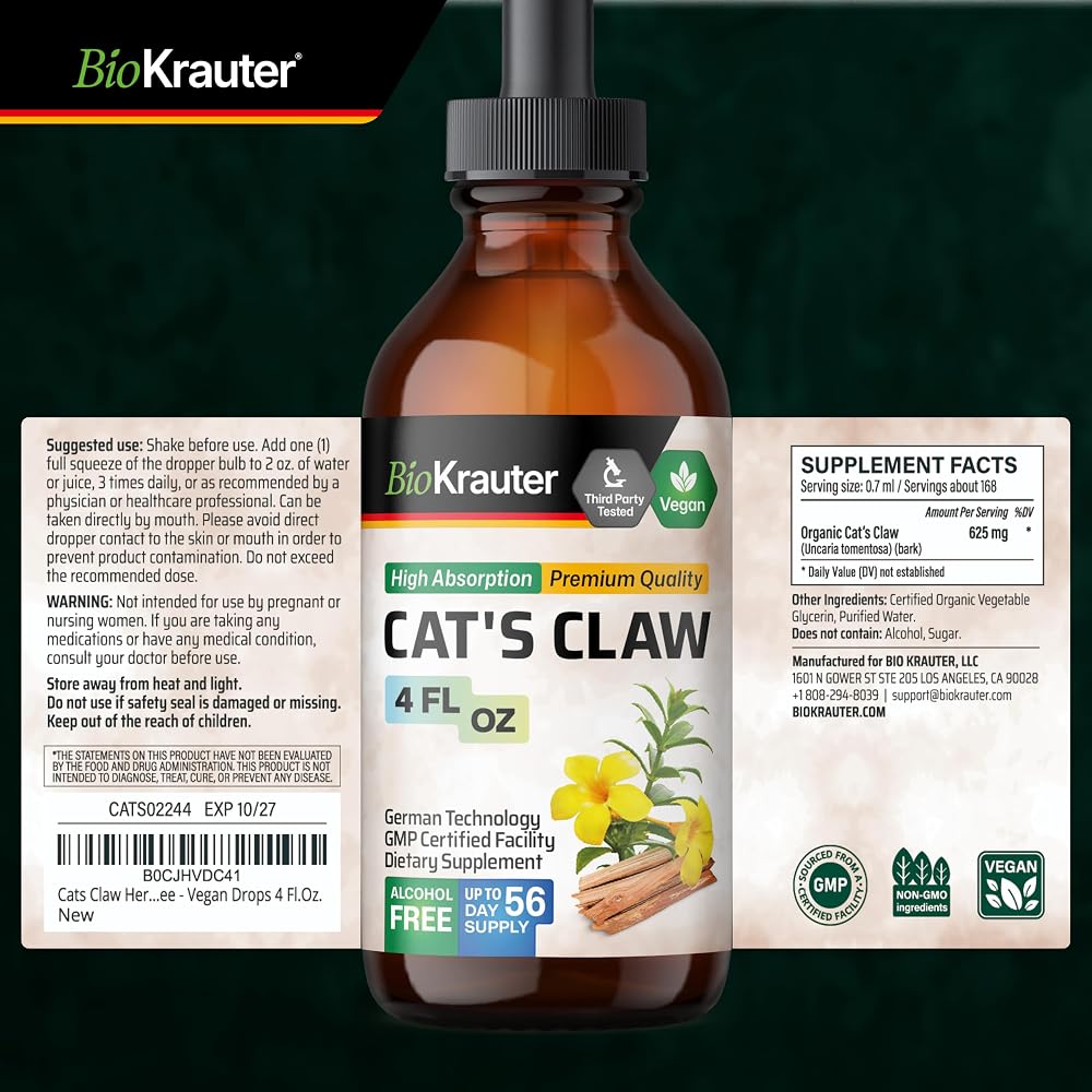 BIO KRAUTER Cat's Claw Tincture for Mobility & Antioxidant Support - 4 Fl Oz - image 8