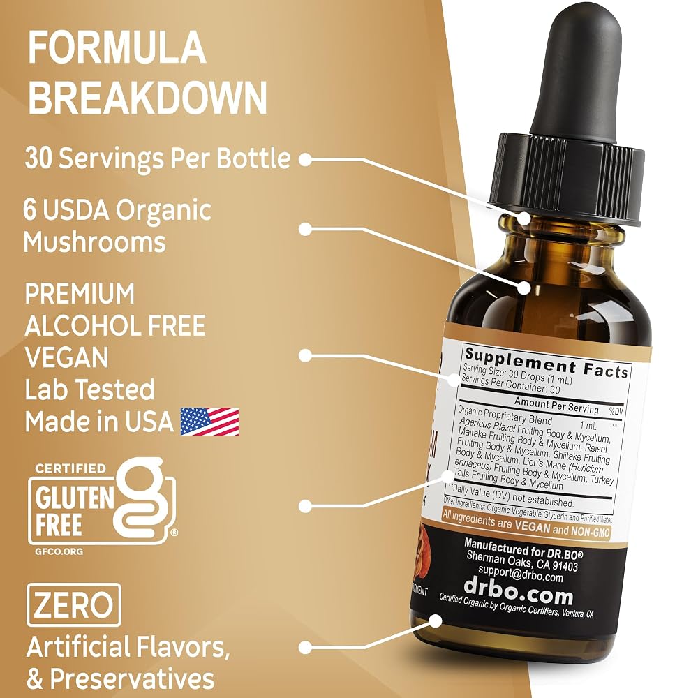 DR. BO Organic Lions Mane Mushroom Complex Liquid Drops - 1 Fl Oz - image 8