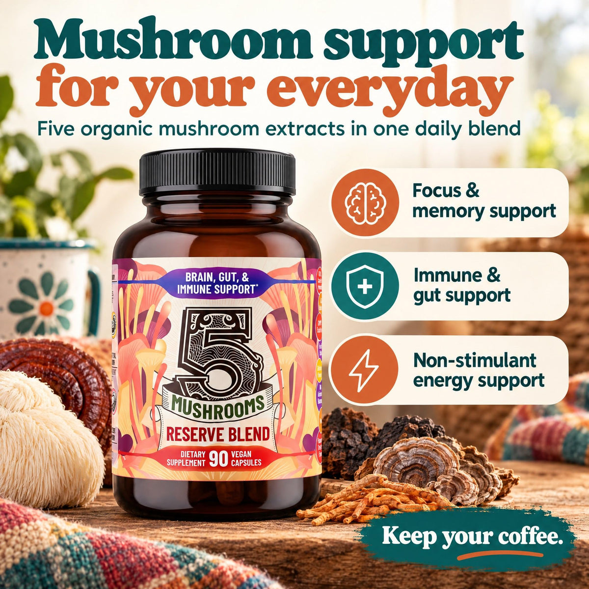 Hippie Farms 5 Mushrooms Reserve Blend with Lion's Mane - 90 Capsules - image 3
