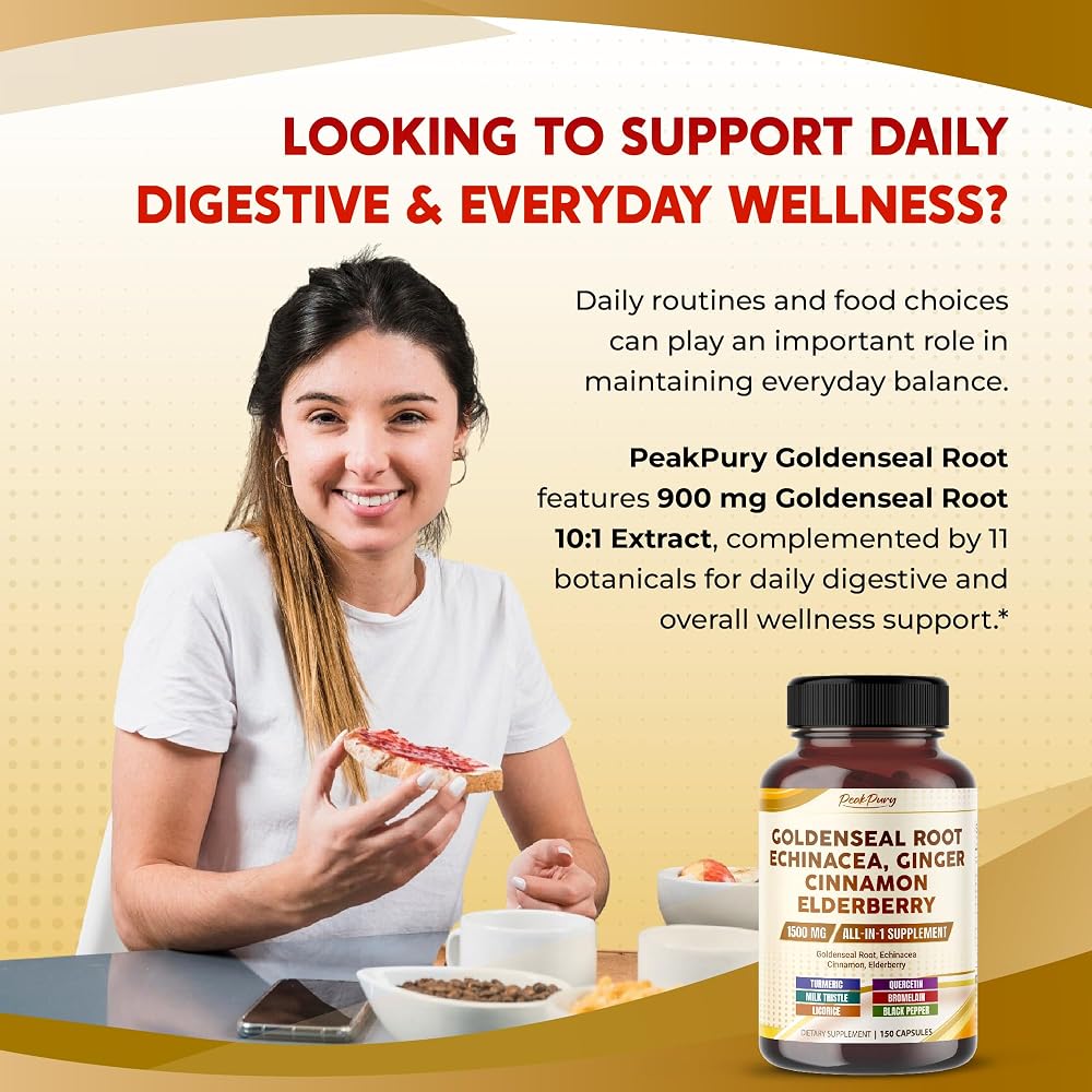 PeakPury Goldenseal Root 1500 mg with Echinacea - 150 Capsules - image 2