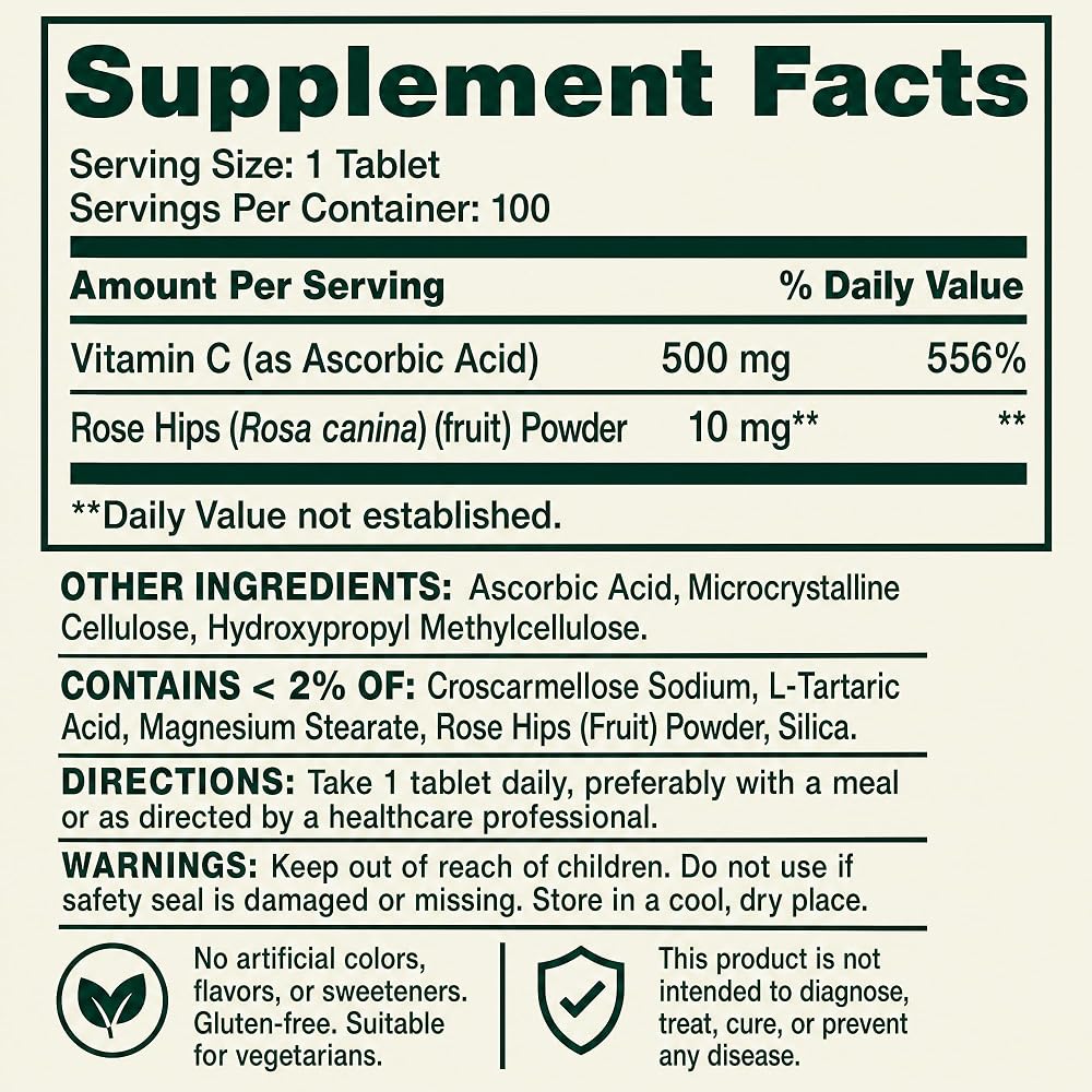 Unique Bundle Vitamin C 500 mg with Rose Hips - 100 Tablets - image 4