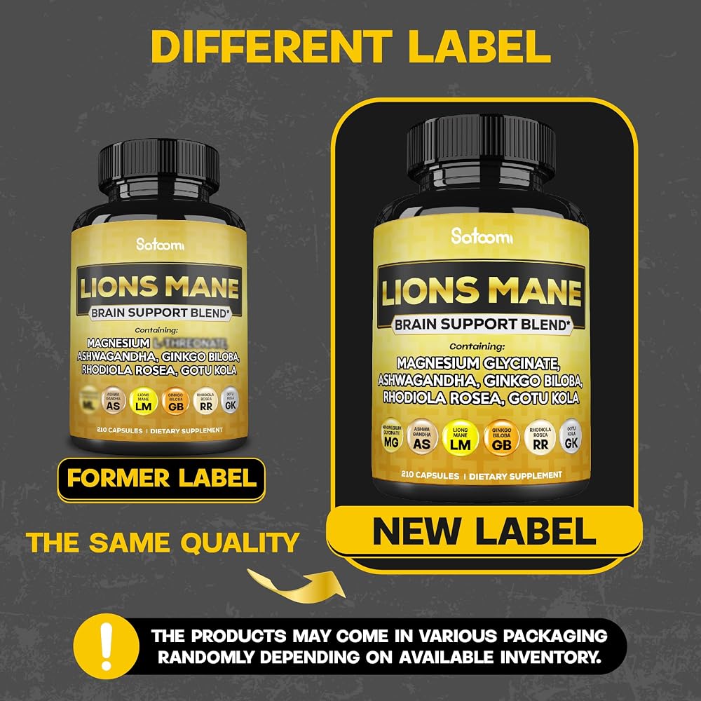 Satoomi Lions Mane Supplement with Magnesium & Ashwagandha - 210 Capsules - image 5