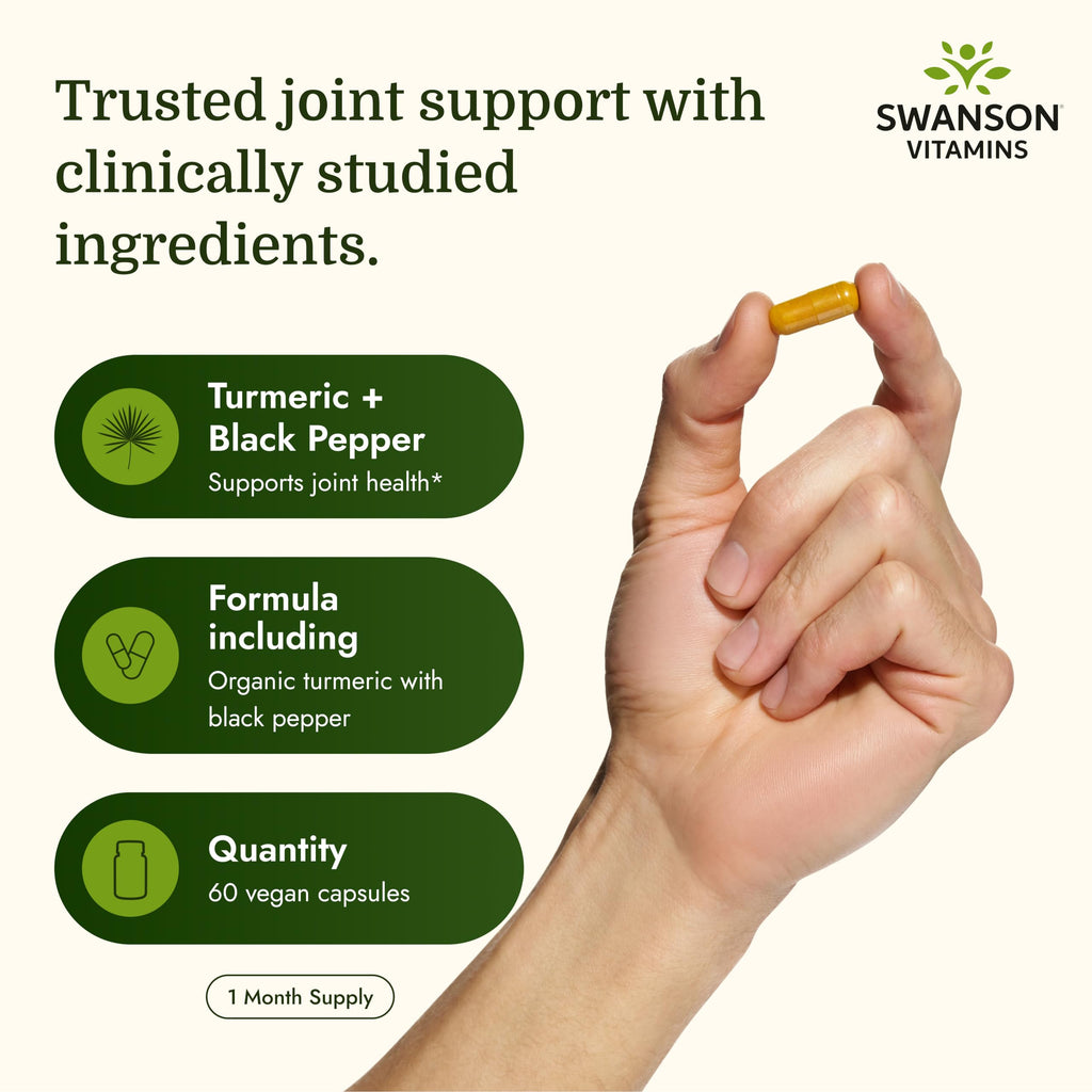 Swanson Organic Turmeric & Black Pepper Joint Health - 60 Vegetarian Capsules - image 3