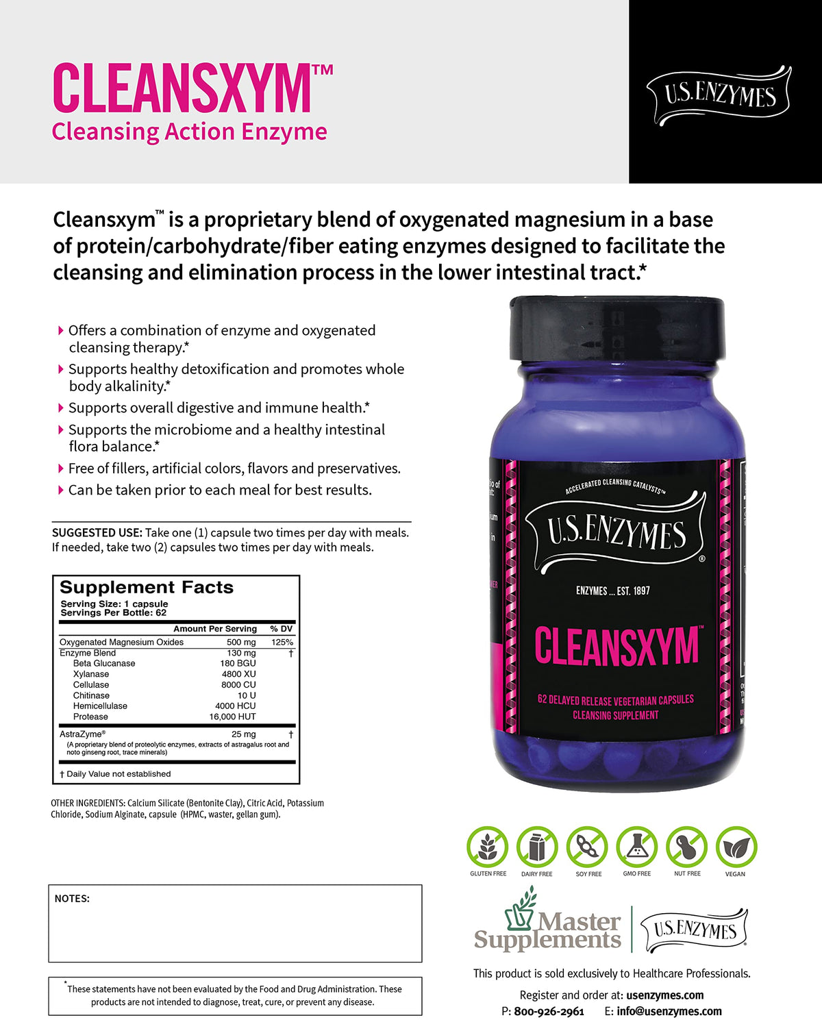 USAEnzymes CLEANSXYM Digestive Enzyme Supplement - 62 Vegetarian Capsules - image 2