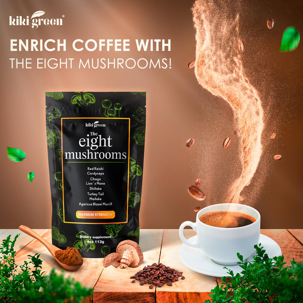 KIKI Green Mushroom Powder Extract - The 8 Mushrooms Supplement Blend