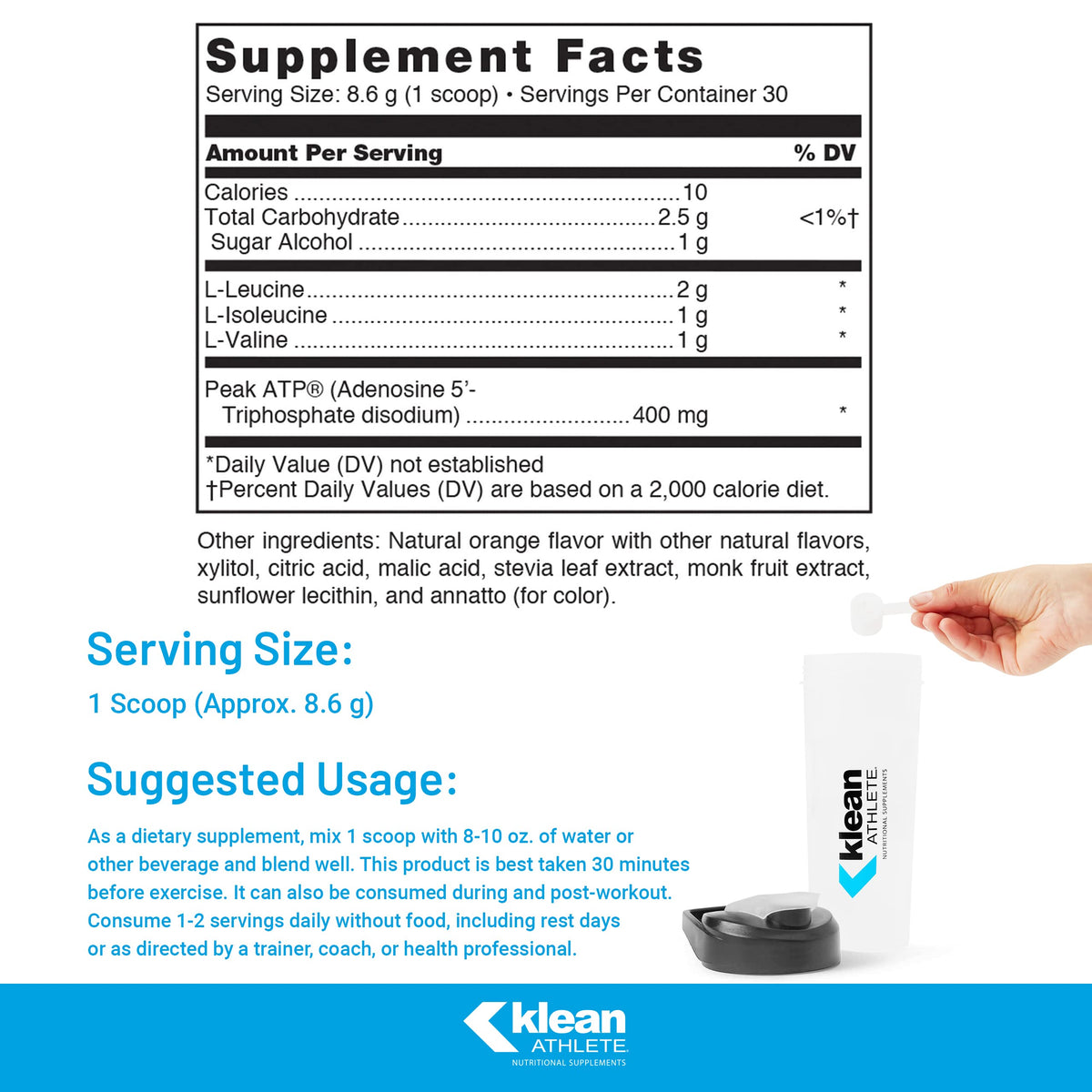 Klean Athlete BCAA + Peak ATP Natural Orange Flavor - 9.1 oz - image 2