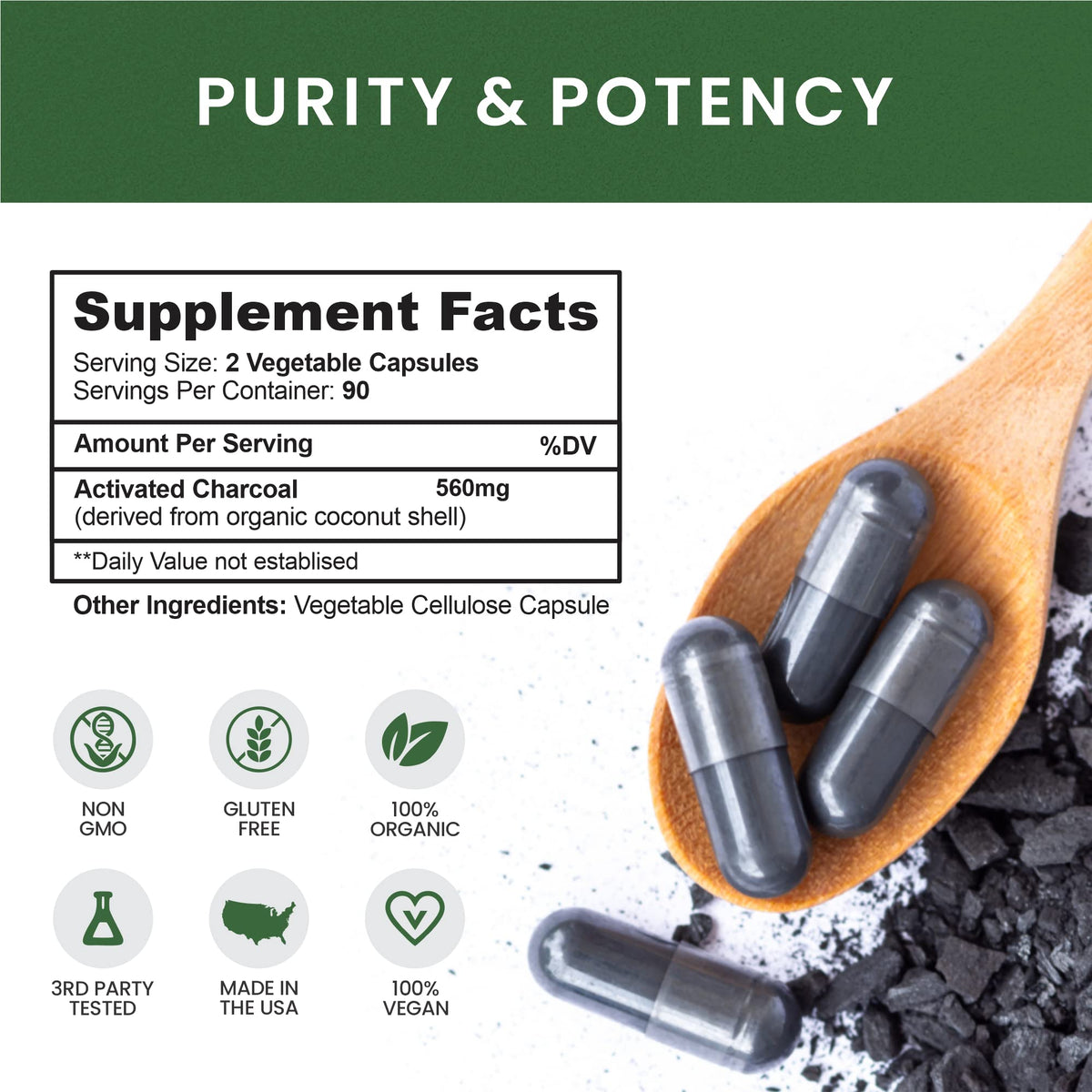 Whole Nature Activated Charcoal Capsules - 180 Capsules - image 3