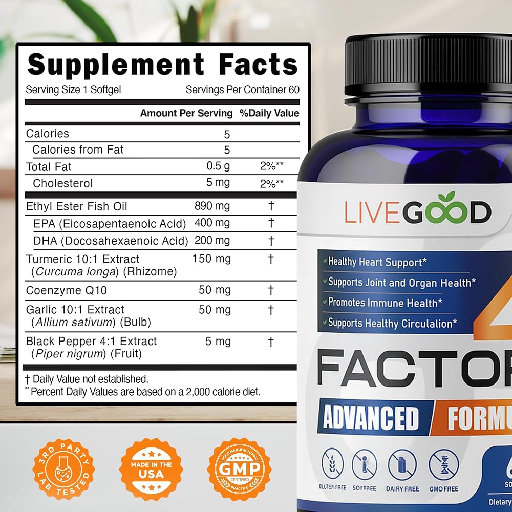LIVEGOOD Factor 4 Omega 3 Fish Oil with CoQ10 - 60 Softgels - image 3