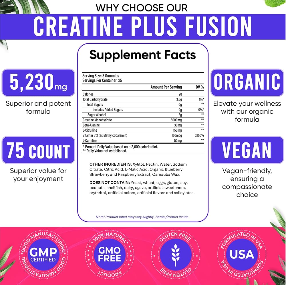 Adndale Creatine Monohydrate Gummies for Fitness - 75 Gummies - image 4
