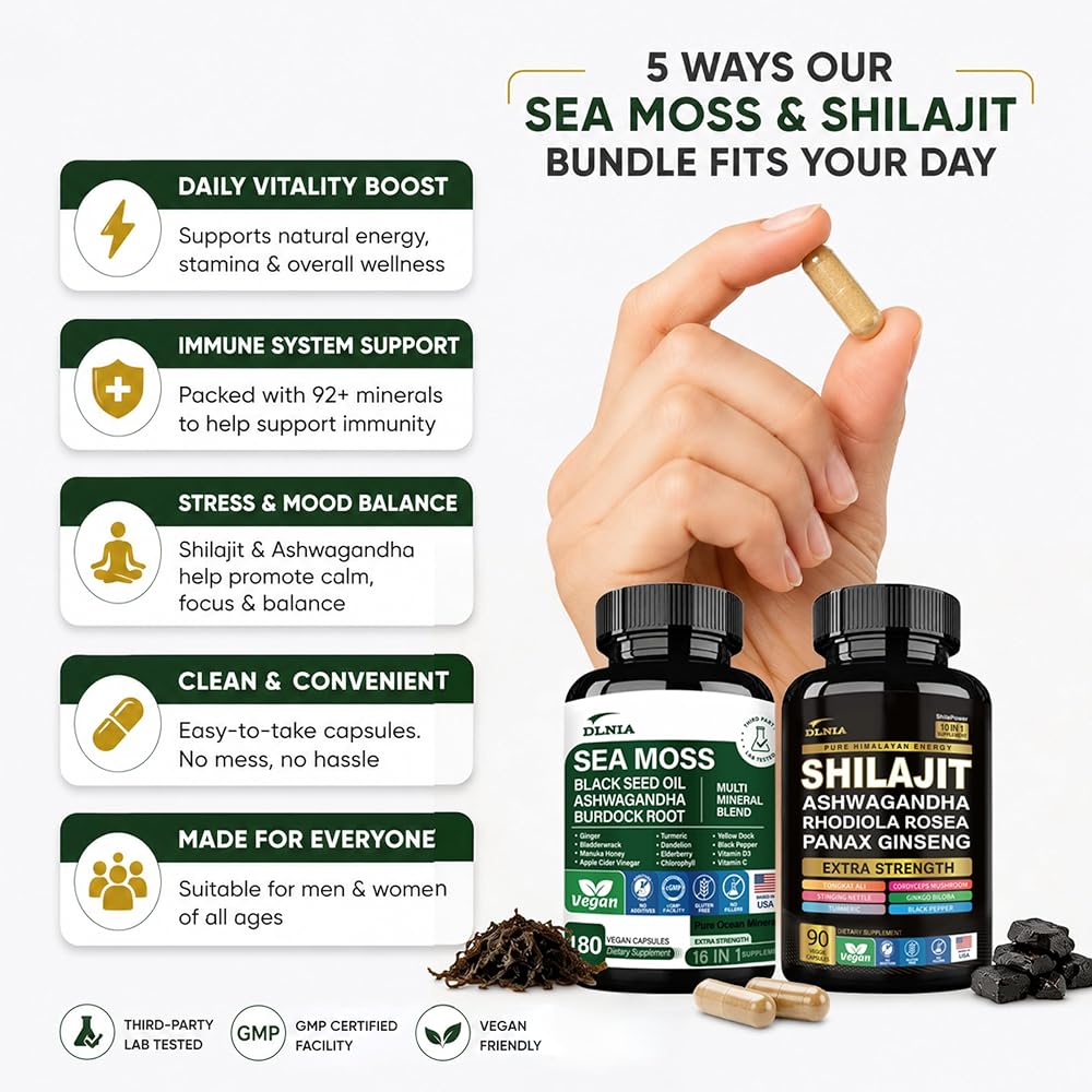 DLNIA Sea Moss & Shilajit Bundle Daily Wellness - 270 Capsules - image 3