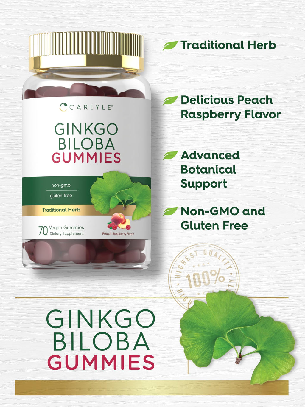 Carlyle Ginkgo Biloba 45:1 Leaf Extract - 70 Gummies - image 4