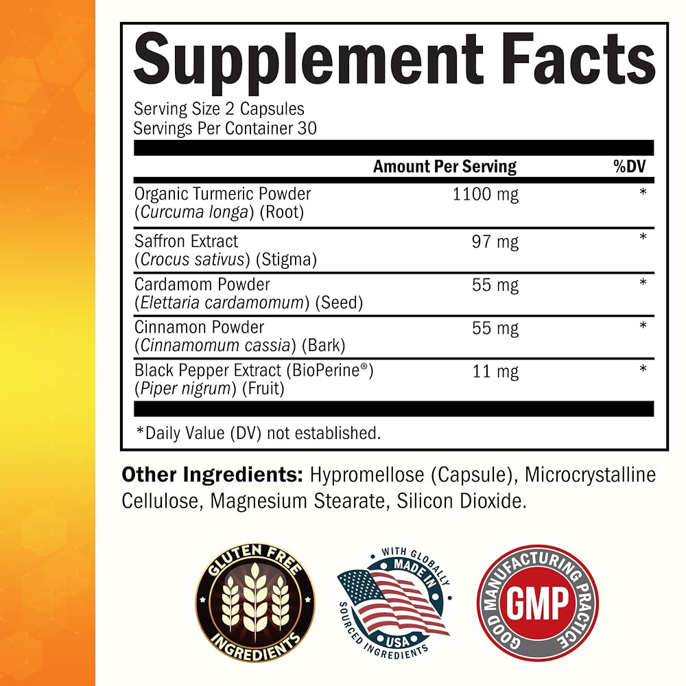 BioSchwartz Turmeric Supplement with Saffron & BioPerine - 60 Capsules - image 3