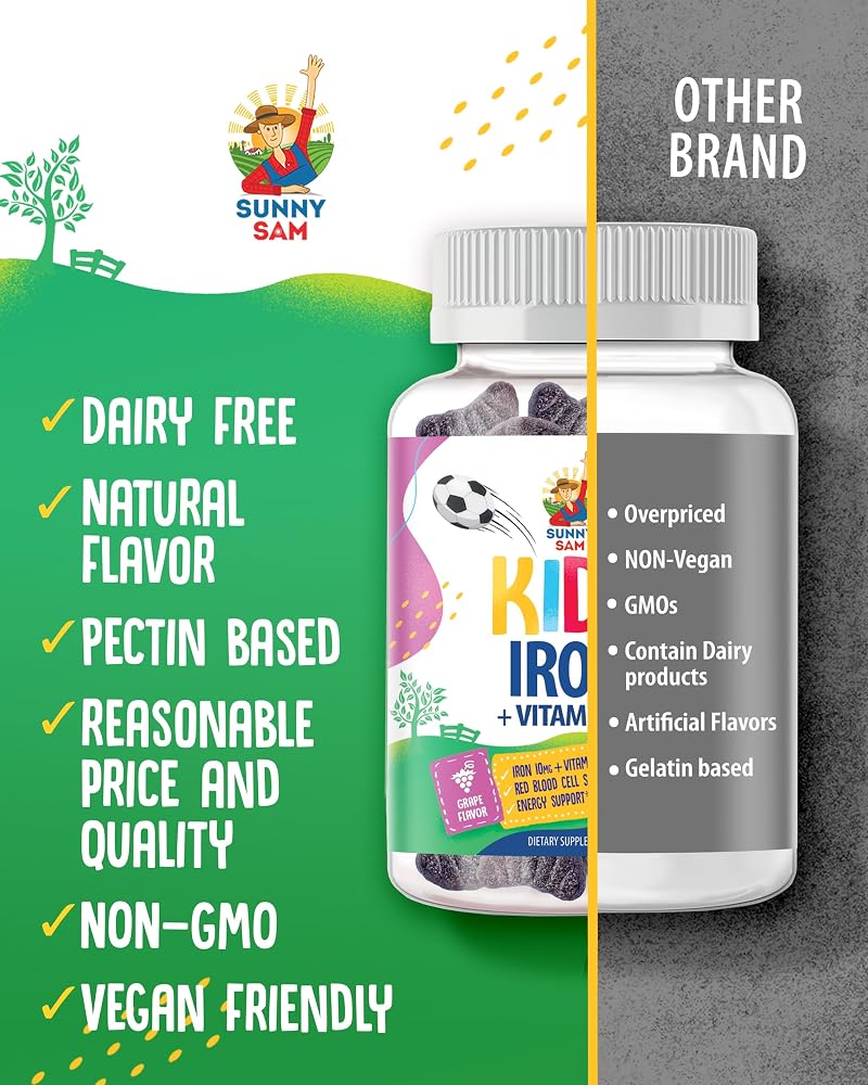 SUNNY SAM Iron Gummies for Kids & Adults - Iron Vitamins with Vitamin