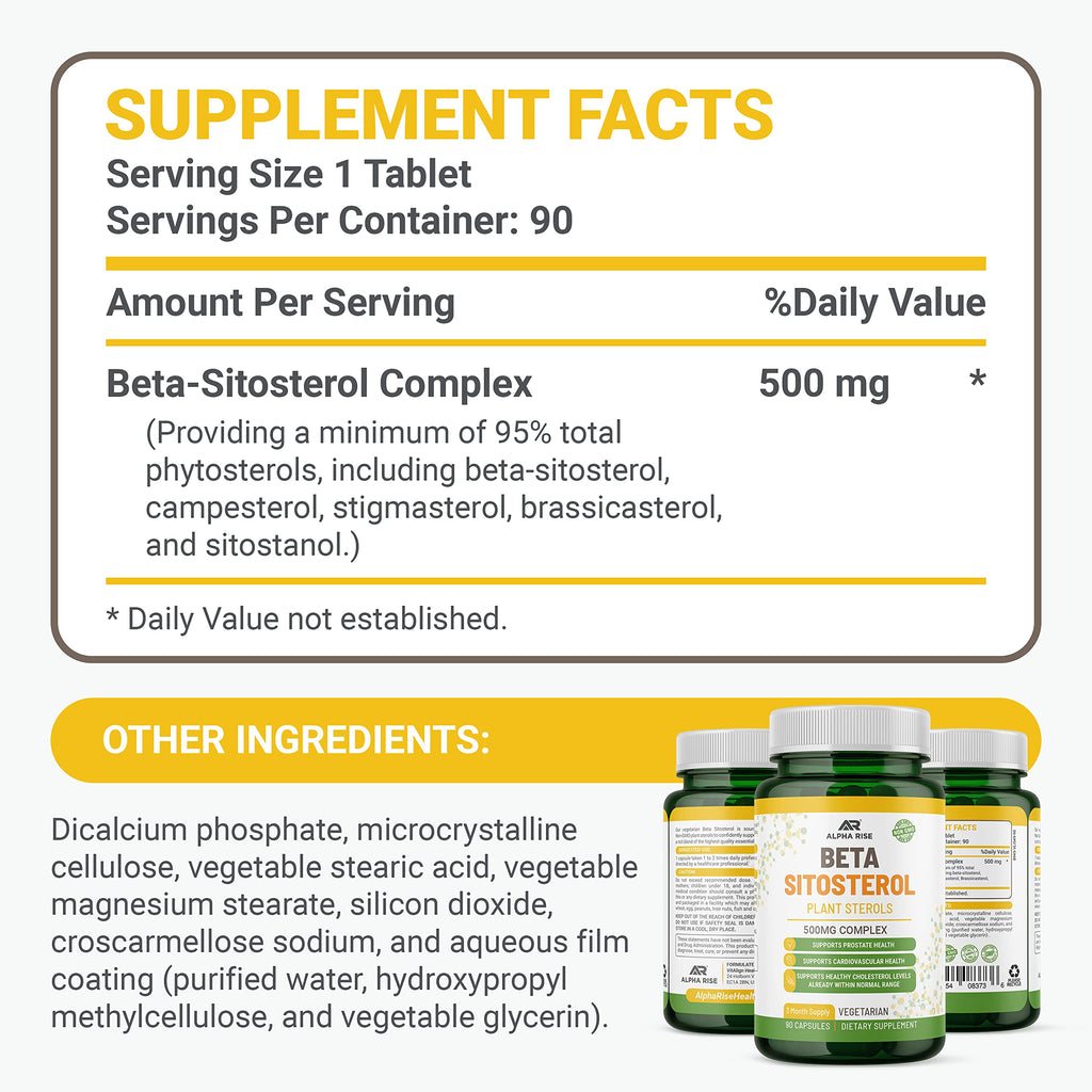 ALPHA RISE Beta Sitosterol 500 mg Prostate Health Support - 90 Tablets - image 8