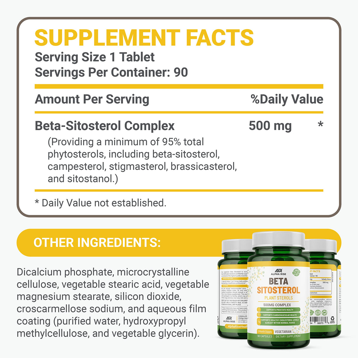 ALPHA RISE Beta Sitosterol 500 mg Prostate Health Support - 90 Tablets - image 8