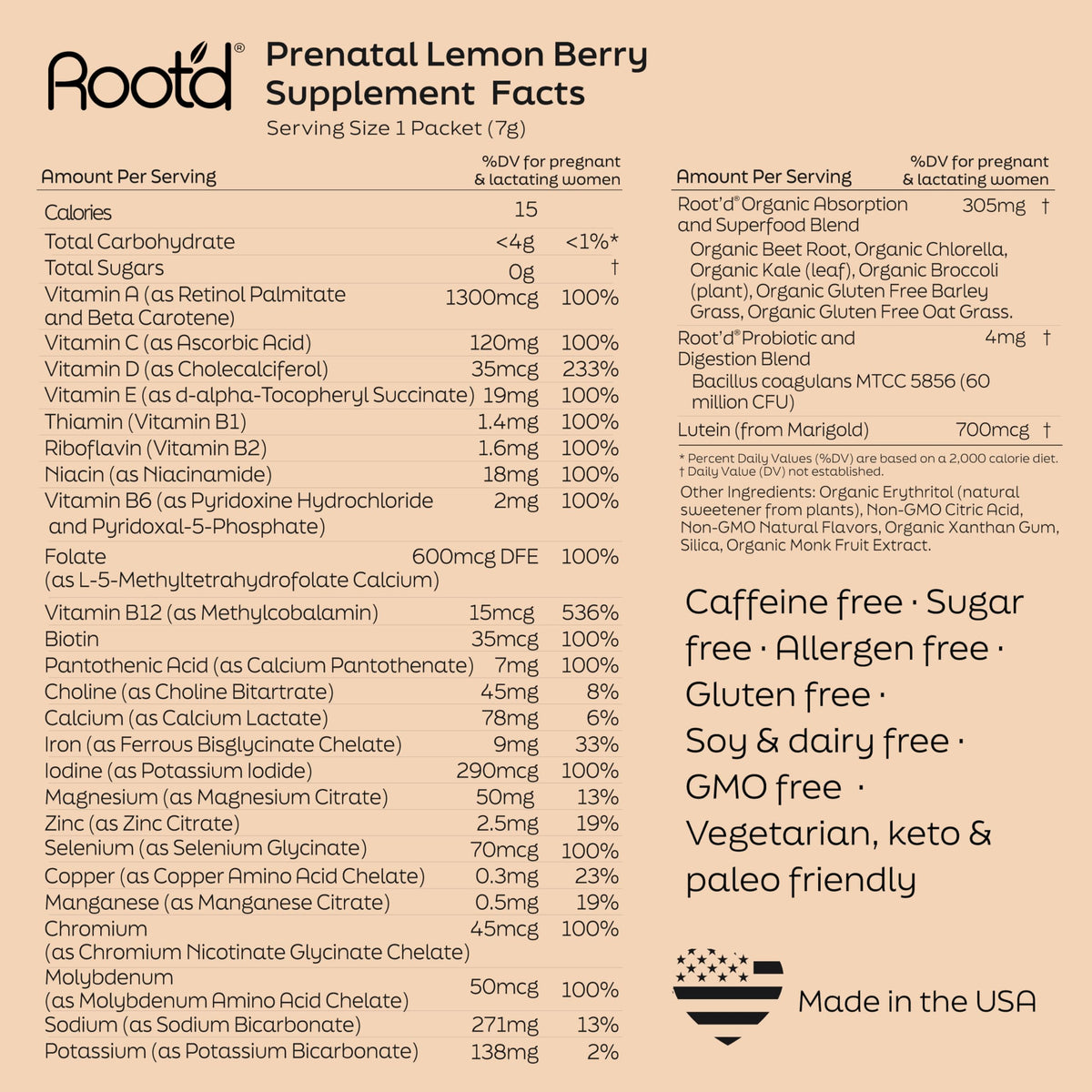 Root'd Prenatal Multivitamin Powder - 25 Vitamins & Minerals - 24 Count - image 7