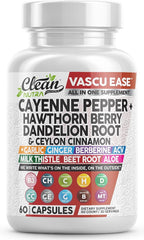 Clean Nutraceuticals Cayenne Pepper Capsules with Hawthorn Berry - 60 Count