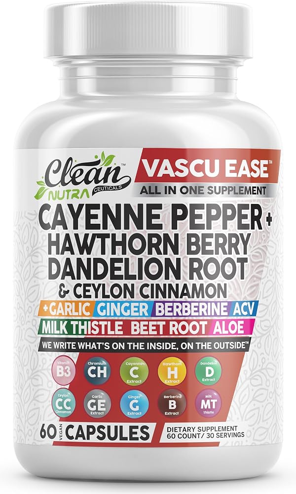 Clean Nutraceuticals Cayenne Pepper Capsules with Hawthorn Berry - 60 Count
