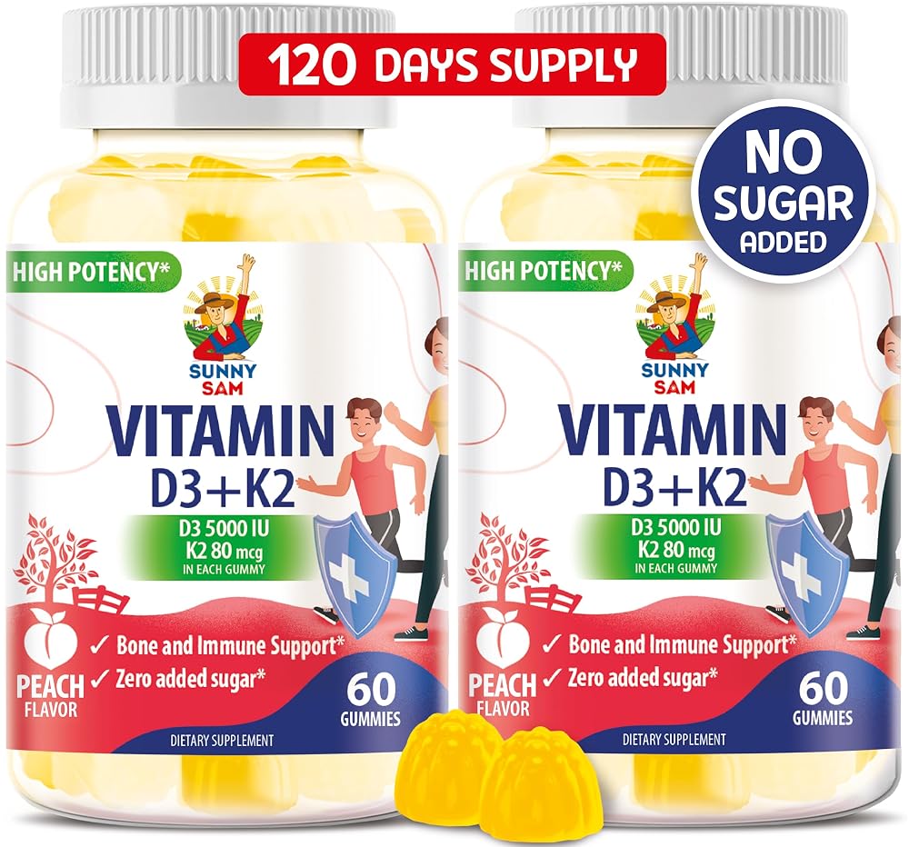SUNNY SAM Vitamin D3 K2 Gummies 5000 IU - Immune & Bone Support