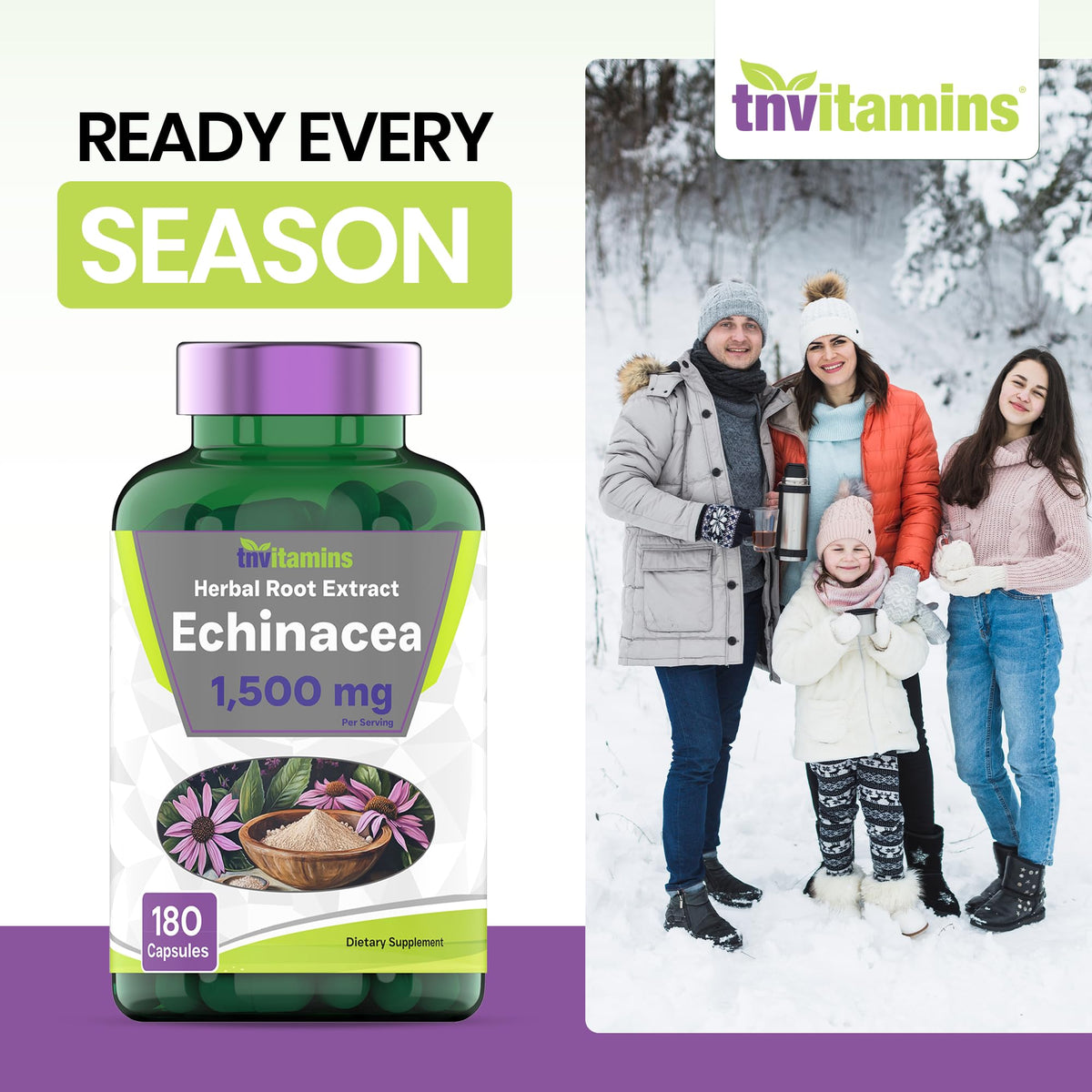 tnvitamins Echinacea Purpurea Capsules Immune Support - 180 Capsules - image 5