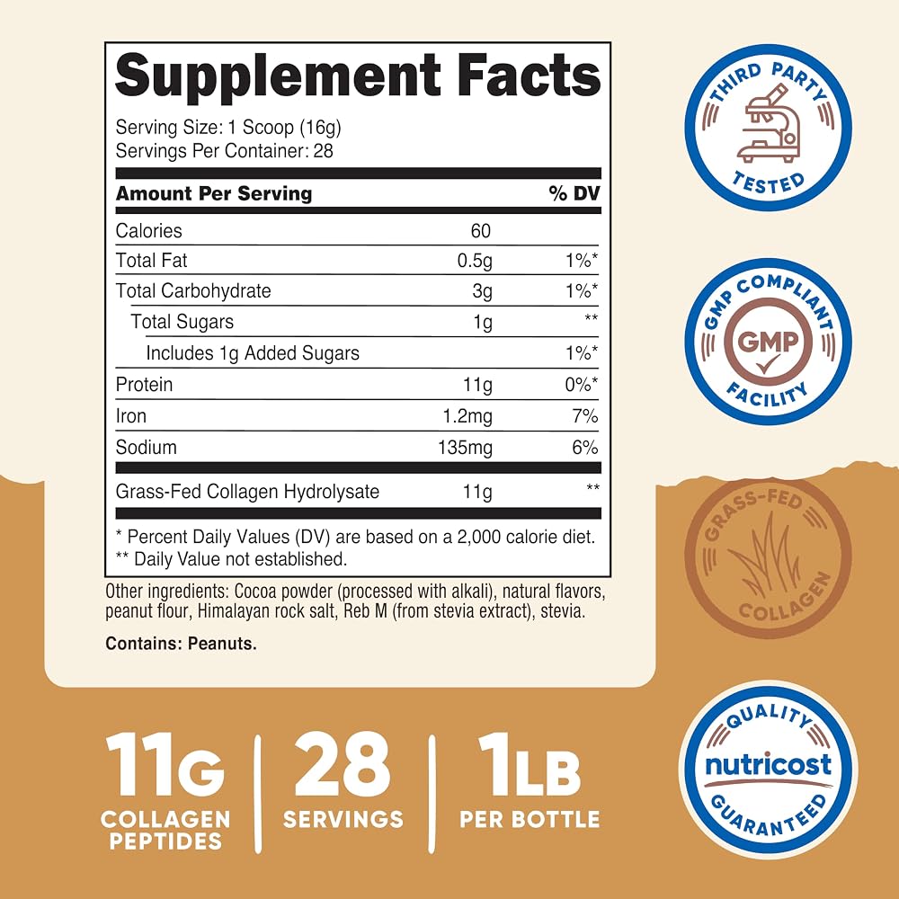 Nutricost Collagen Peptides Powder Chocolate Peanut Butter - 1 LB - image 2