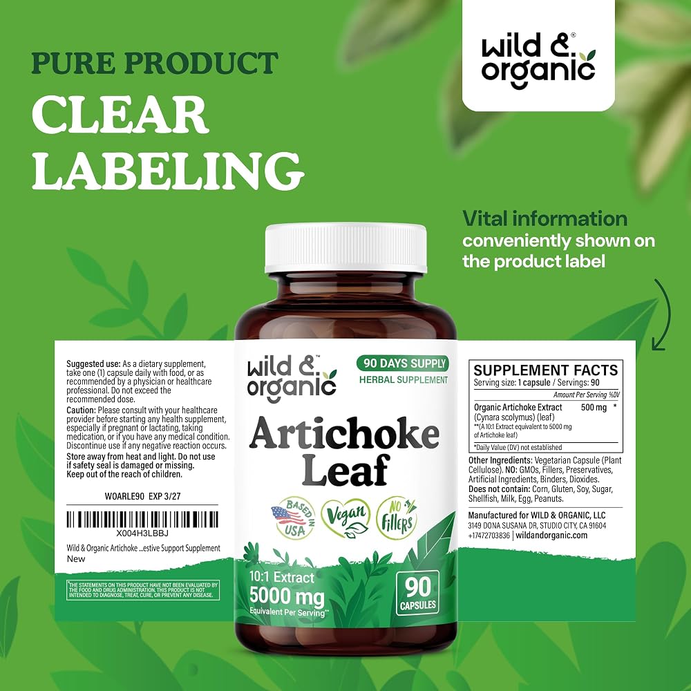 Wild & Organic Artichoke Extract 500 mg Capsules - 90 Count - image 7