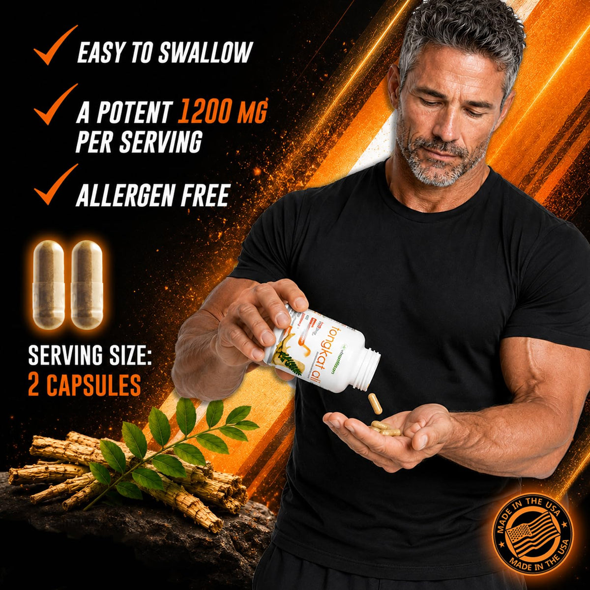 VH Nutrition Tongkat Ali Extract Powder Hormone Support - 60 Capsules - image 3