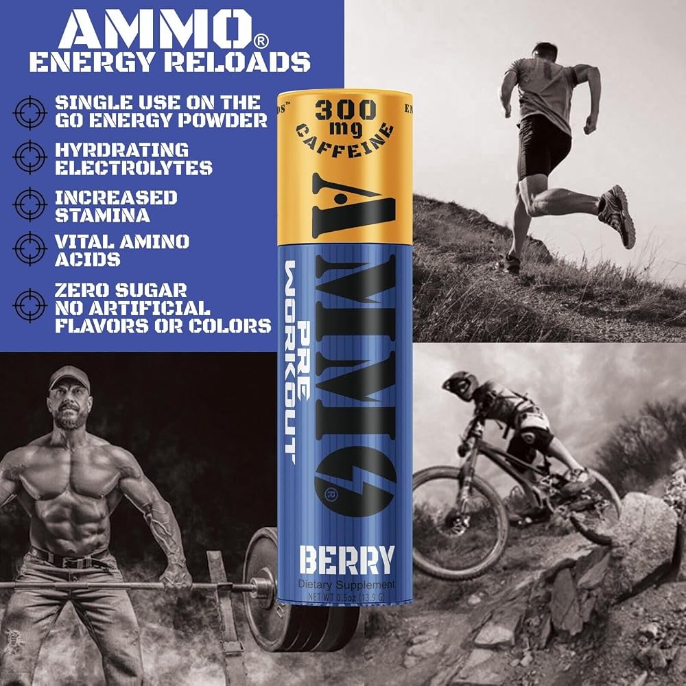 AMMO Pre Workout Berry Powder Extra Strength 300mg Caffeine - 12 Pack - image 2