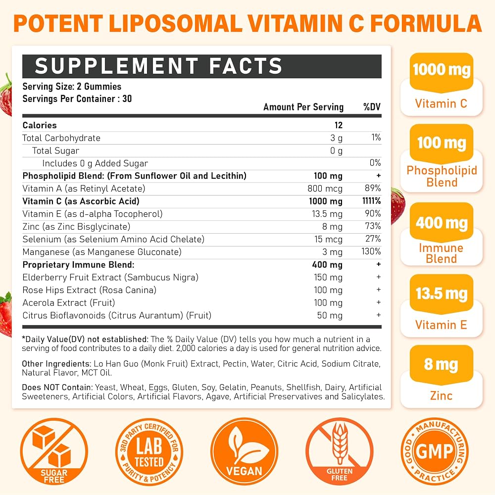 Tcemundry Liposomal Vitamin C Gummies 1000mg for Adults: Vitamin C