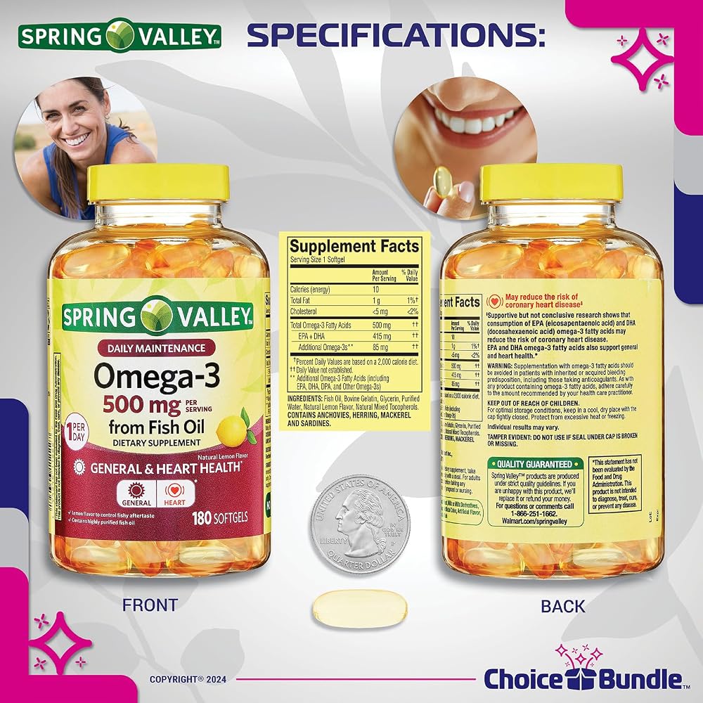 Choice Bundle Spring Valley Fish Oil Omega 3 Fatty Acid Supplement