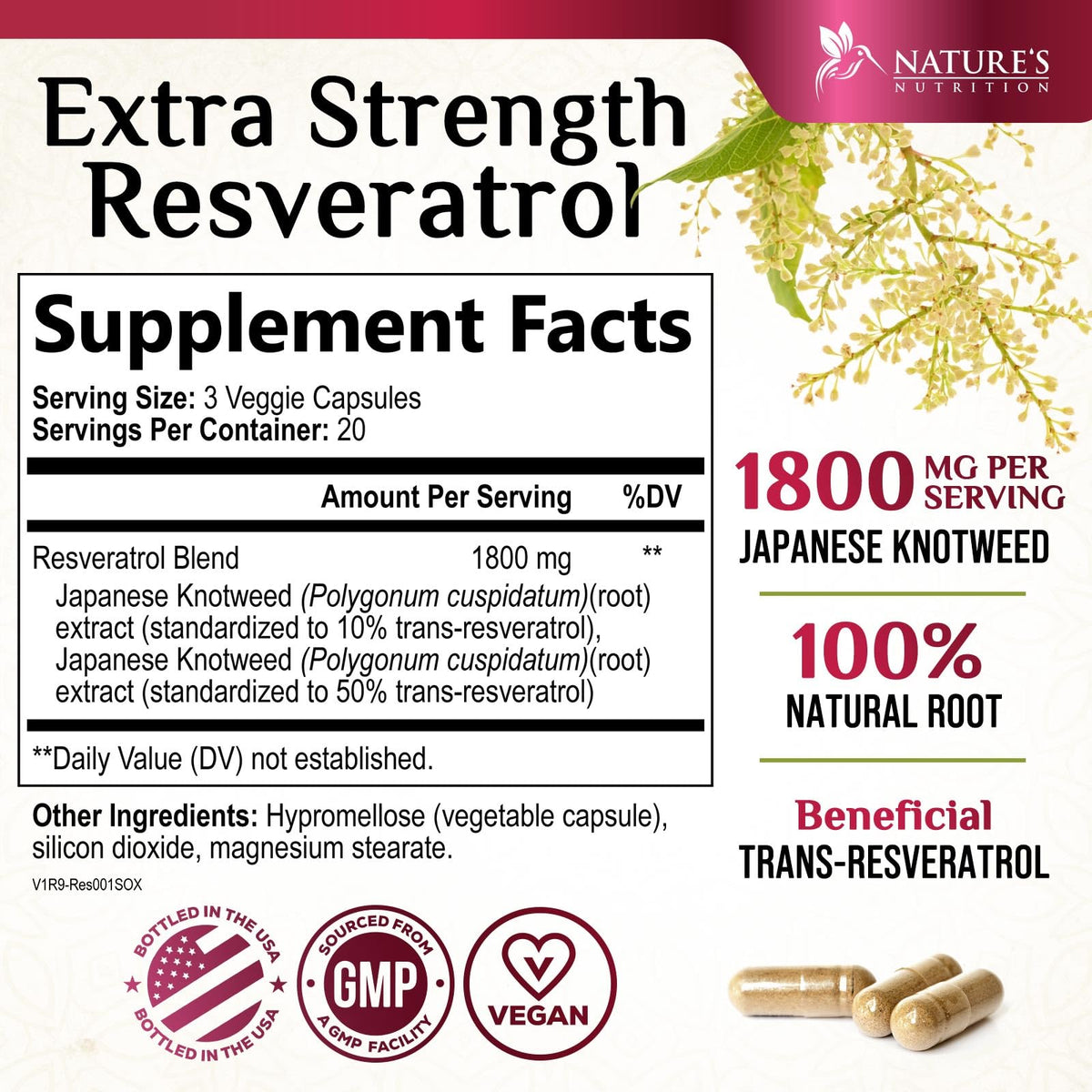Nature's Nutrition Resveratrol Complex 1800 mg - 3x Strength