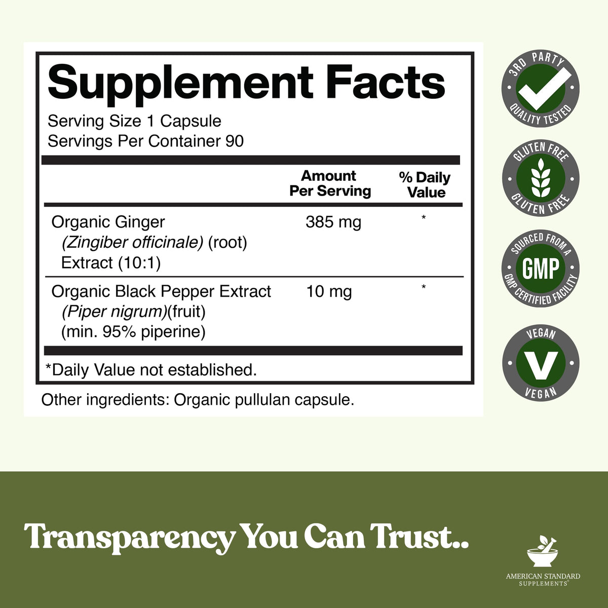 American Standard Supplements Organic Ginger Extract - 90 Capsules - image 2