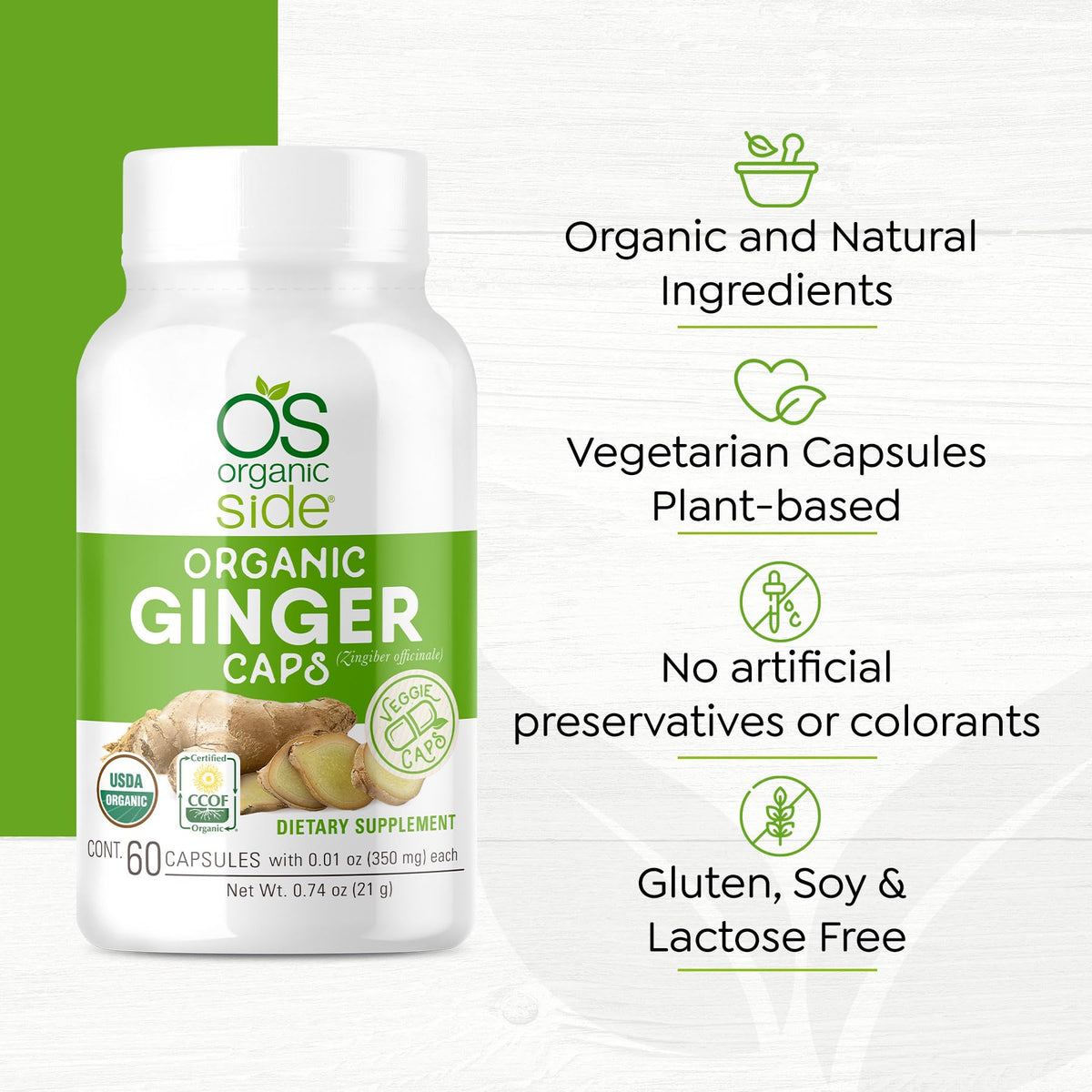 OS Organic Side Organic Ginger Capsules for Digestive Support - 60 Capsules - image 4