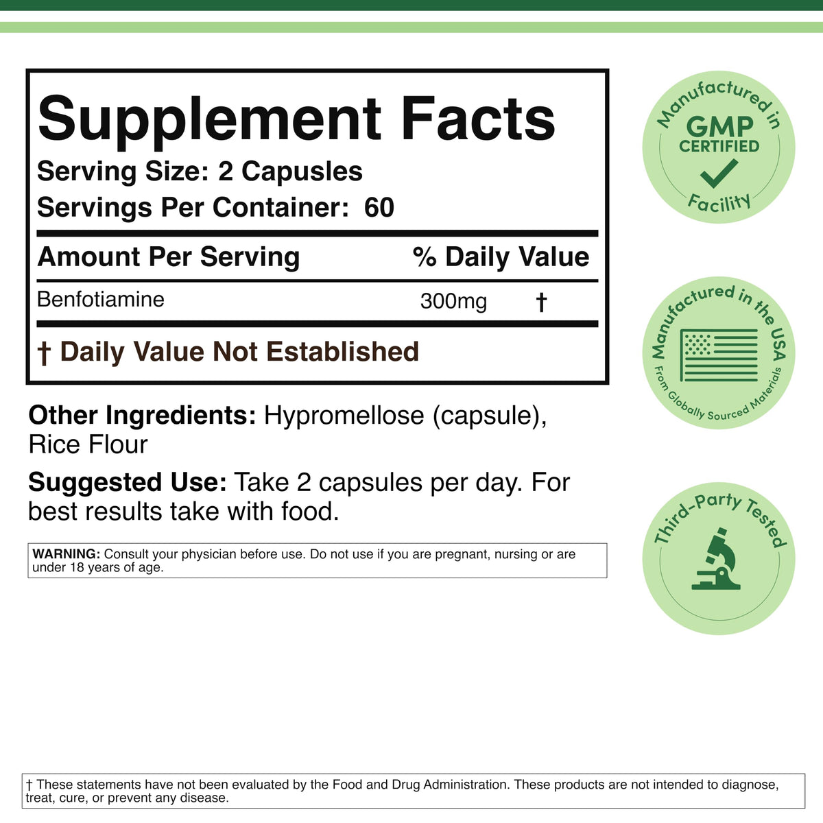 Double Wood Supplements Benfotiamine 300mg Vitamin B1 - 120 Capsules - image 5