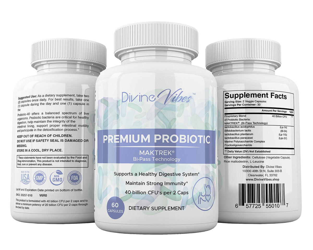 Divine Vibes Probiotics 40 Billion CFU - 60 Capsules