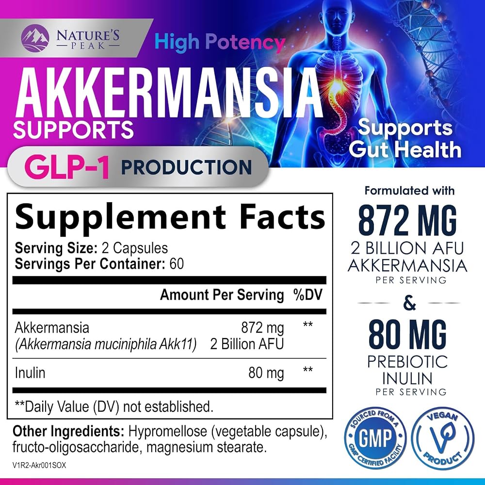 Nature's Peak Akkermansia Gut Health Supplement 2 Billion AFU