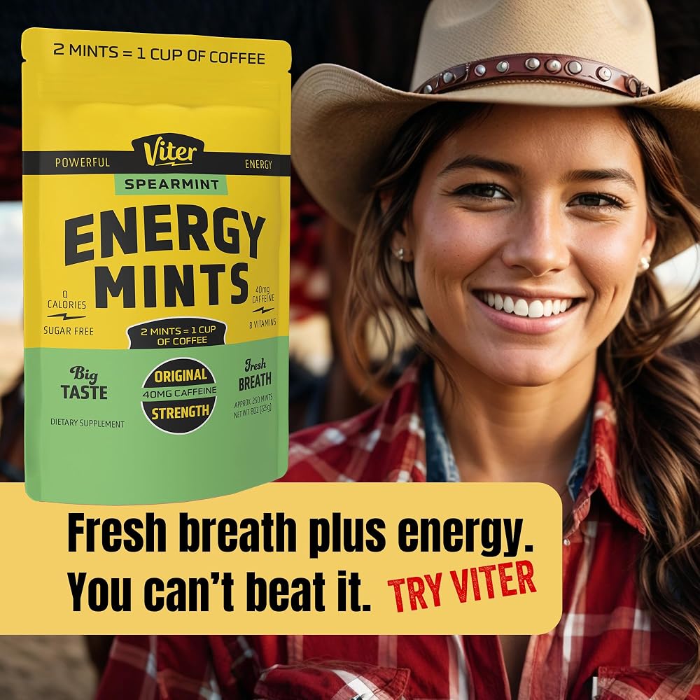 Viter Energy Caffeinated Mints 40mg Caffeine, B Vitamins, Sugar Free.