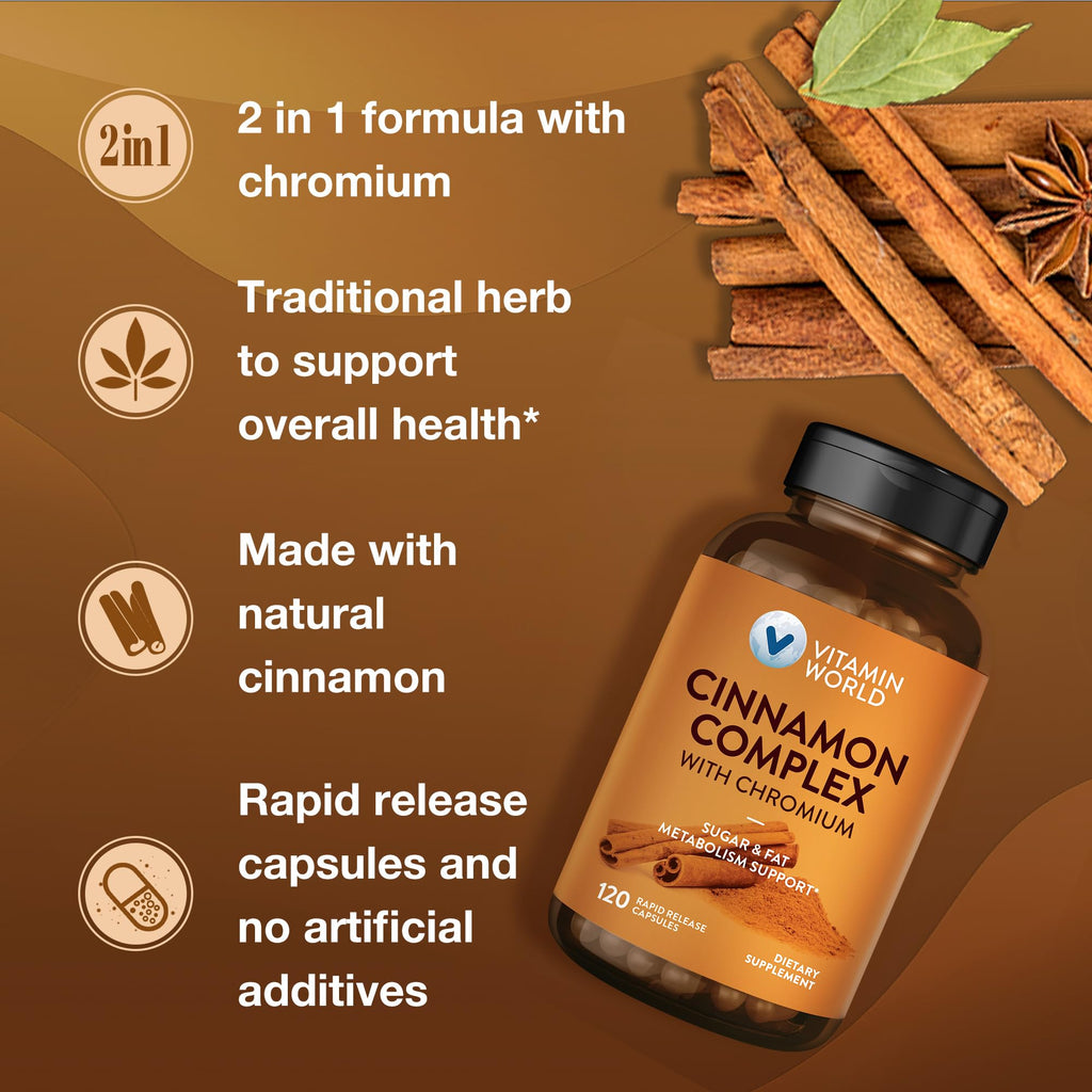 Vitamin World Cinnamon Complex with Chromium - 120 Capsules - image 5