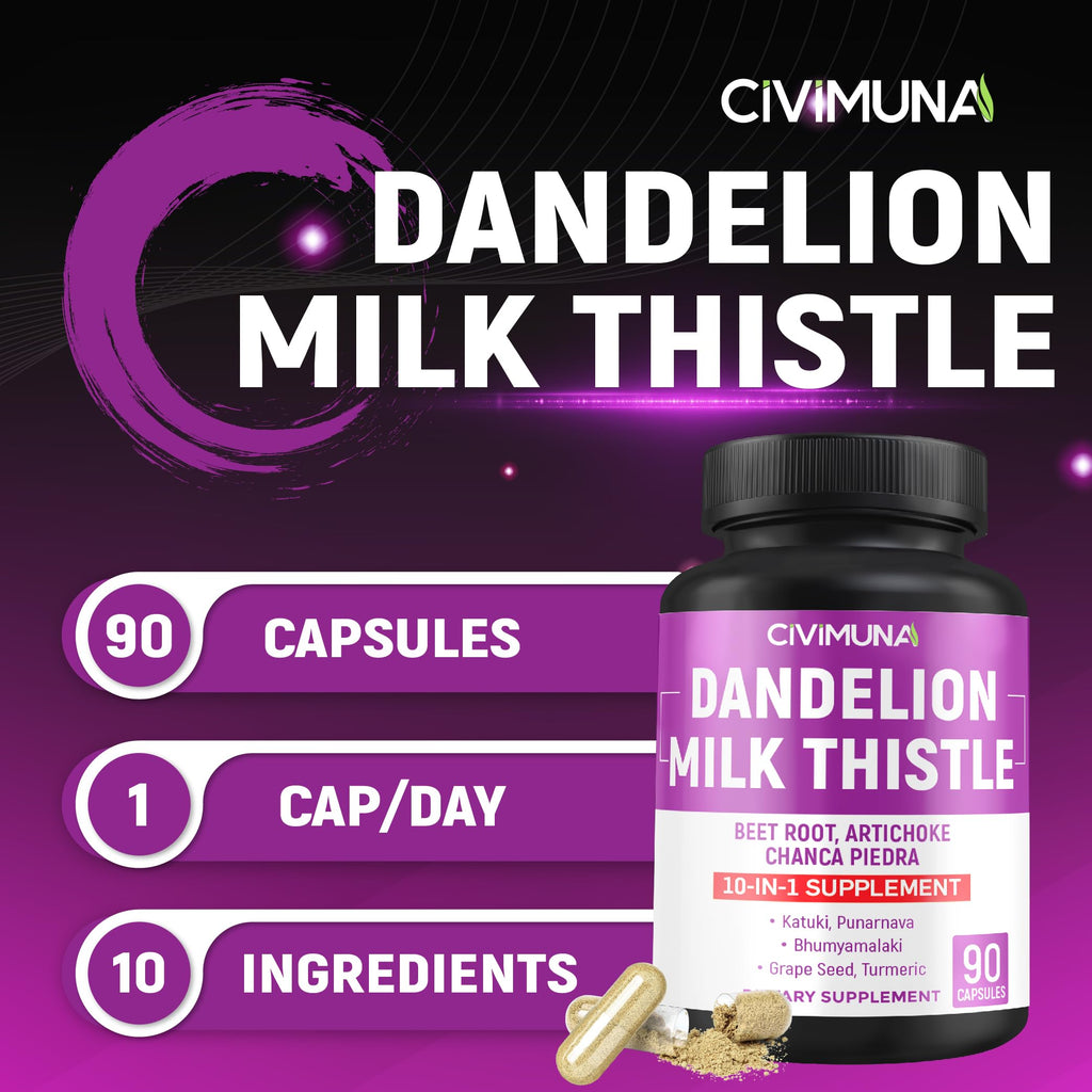 CIVIMUNA Dandelion Root Capsules with Milk Thistle - 90 Capsules - image 2