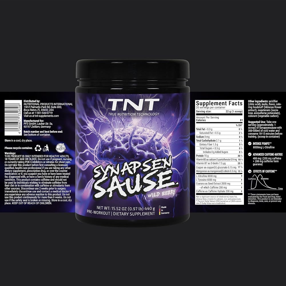 True Nutrition Technology TNT Synapsensause Pre-Workout Powder Wild Berry - image 6