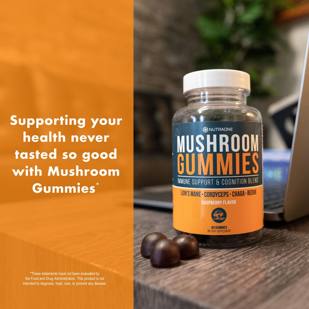 NutraOne Mushroom Gummies Raspberry - 60 Gummies - image 8